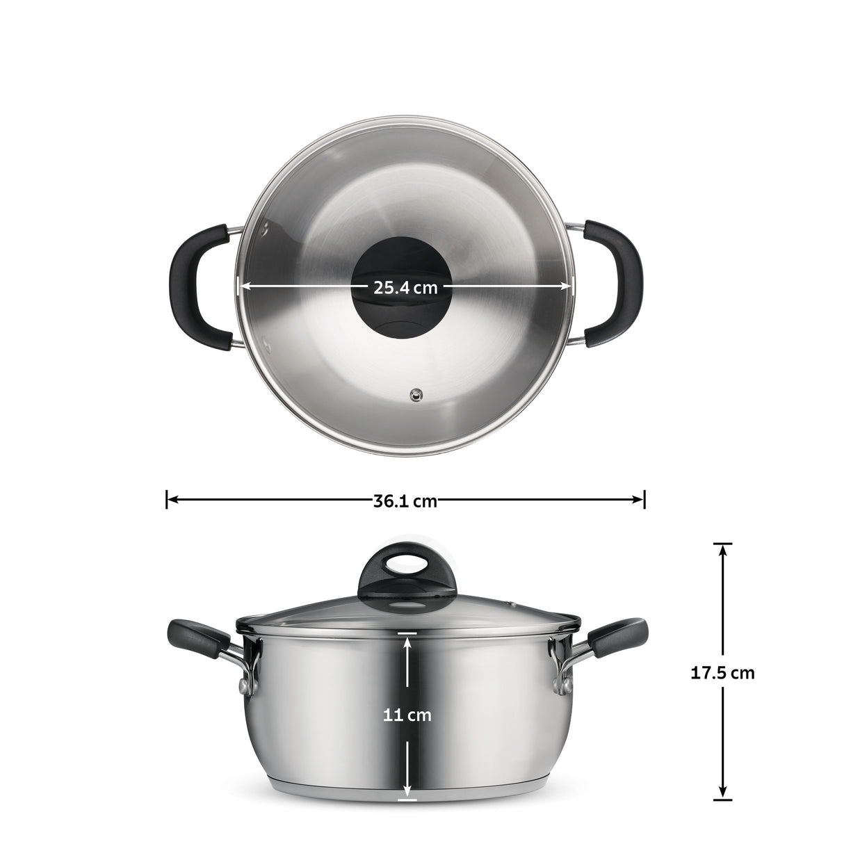 Tramontina Everyday 24cm Casserole, 18/10 Stainless Steel/Induction