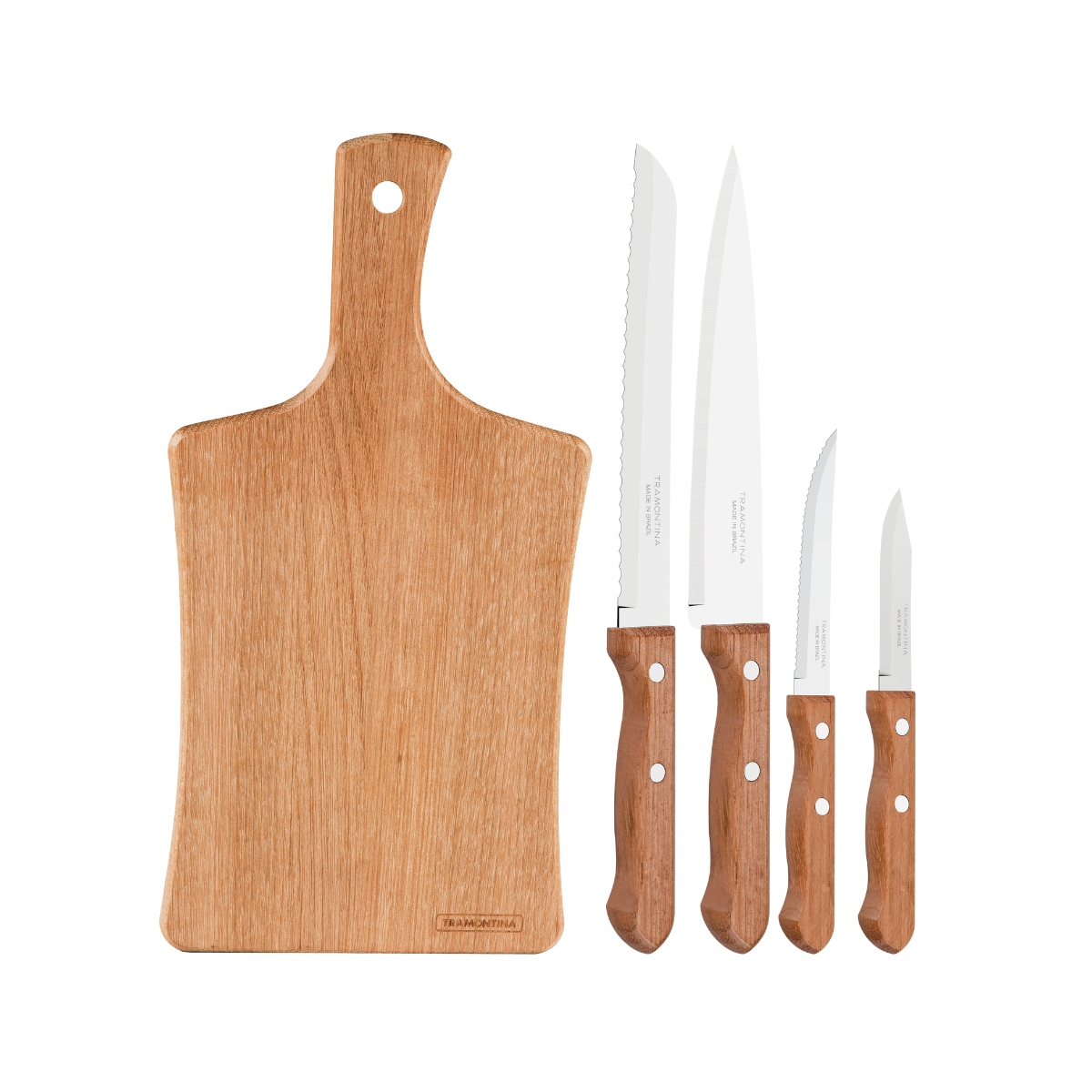 Tramontina Dynamic Knife Set with Cutting Board, 5 Pcs, Stainless Steel