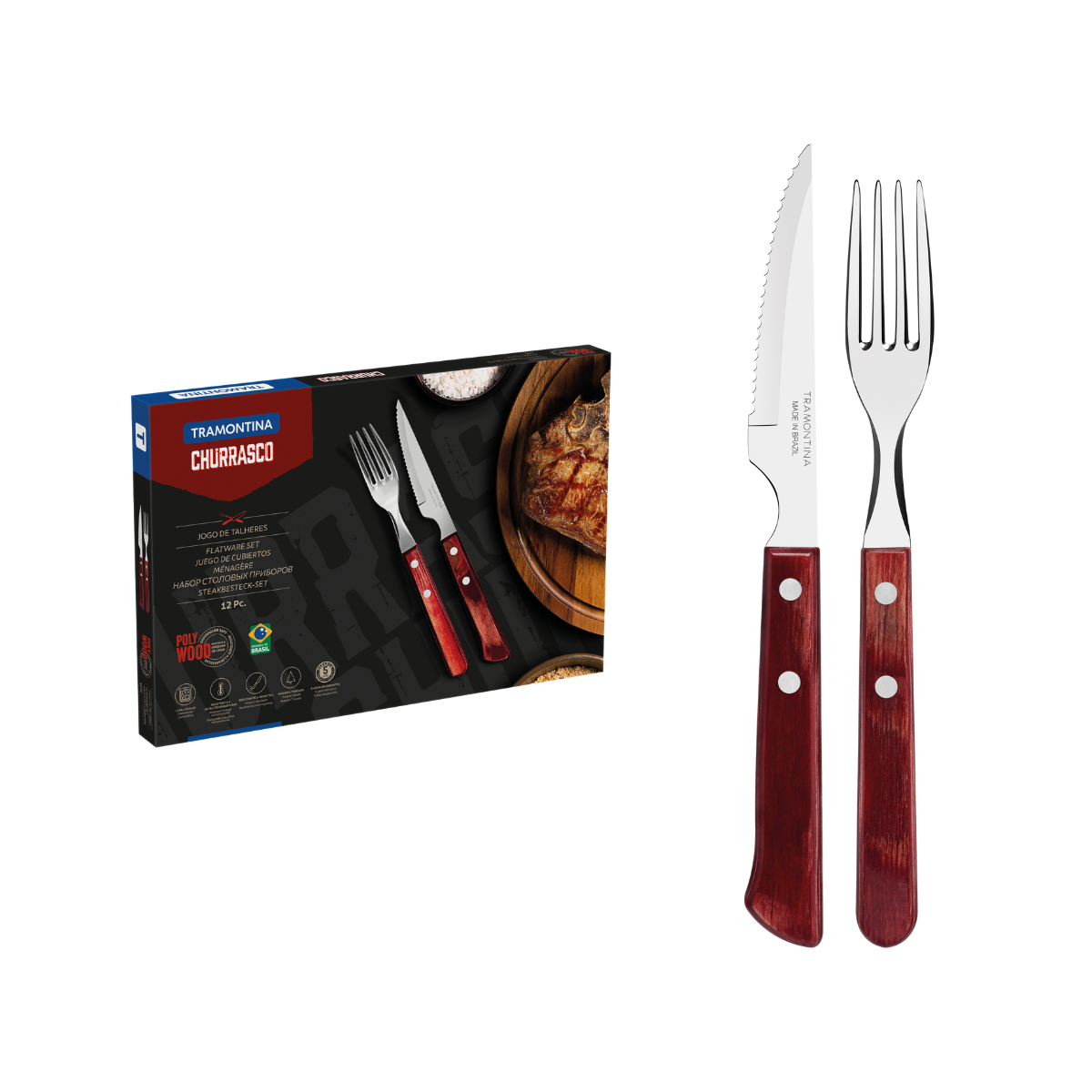 Tramontina Churrasco Flatware Set, 12 Pcs, Stainless Steel