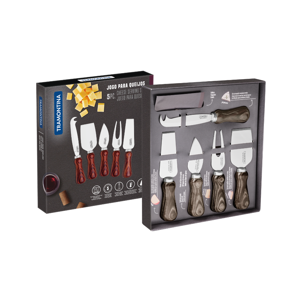 Tramontina Harmoniza Cheese Set, 5 Pcs, Stainless Steel, Polywood