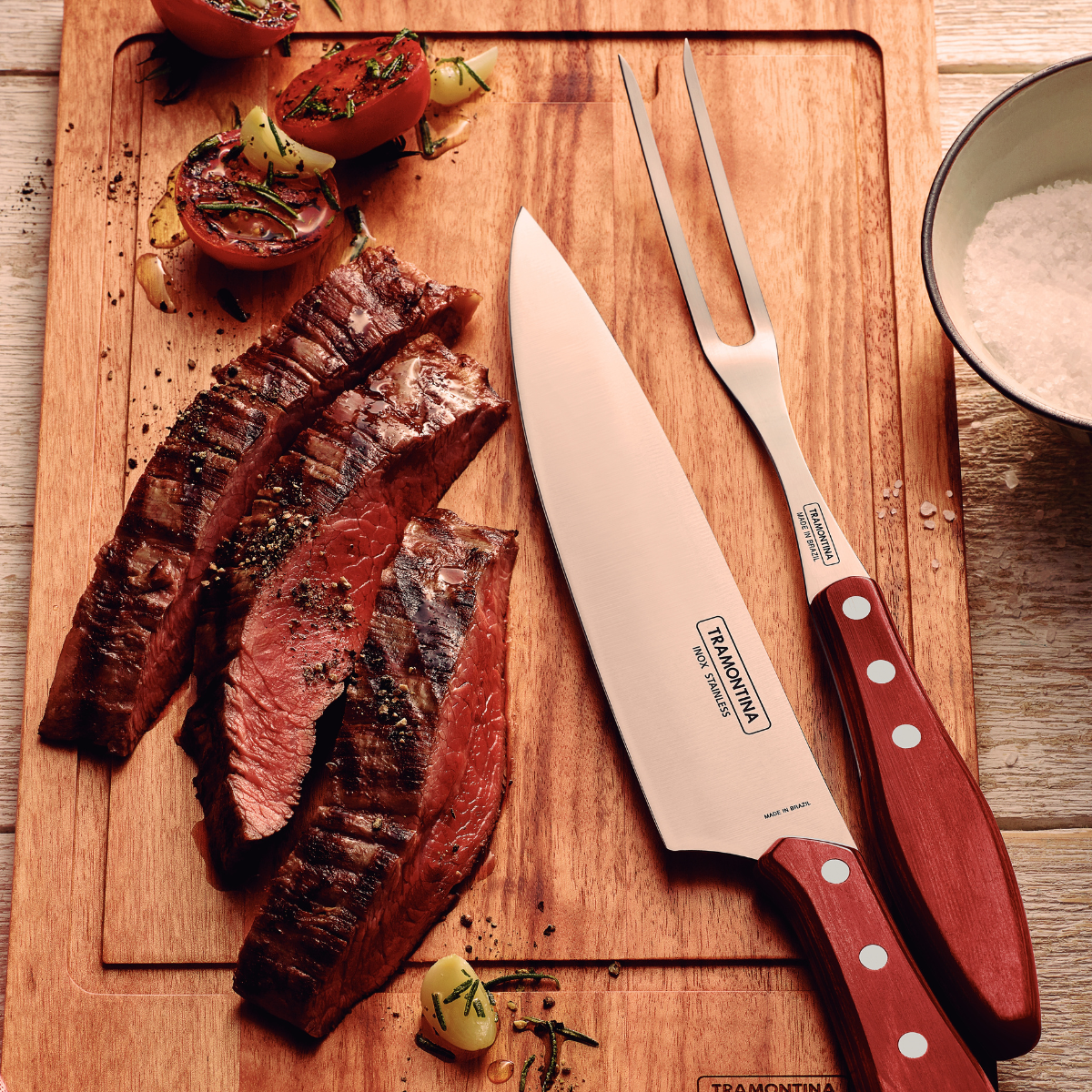 Tramontina Churrasco 2 Piece Barbecue Set, Meat Knife/Carving Fork/Wood/Stainless Steel