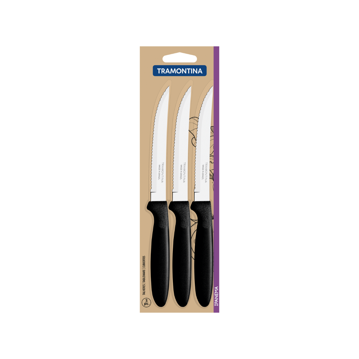 Tramontina Ipanema Steak Knife, 3 Pcs, Stainless Steel