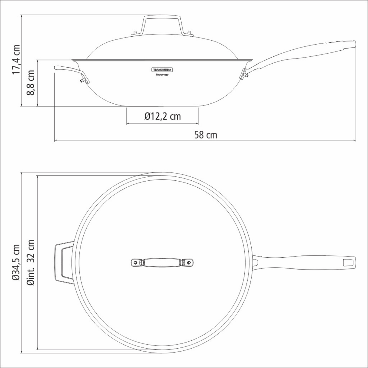 Tramontina Grano 32cm Wok with Lid, Stainless Steel, Induction