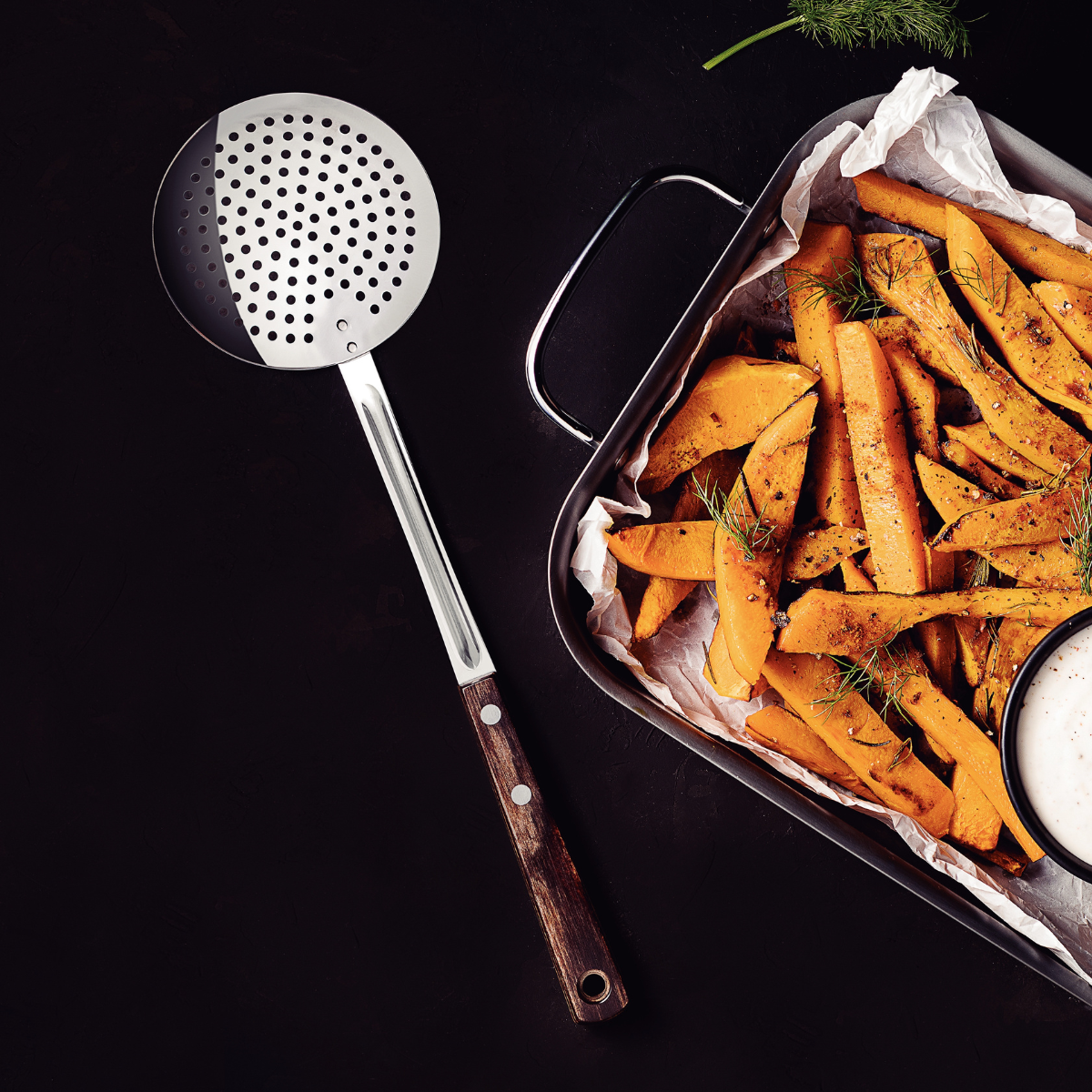 Tramontina Polywood Skimmer, Stainless Steel