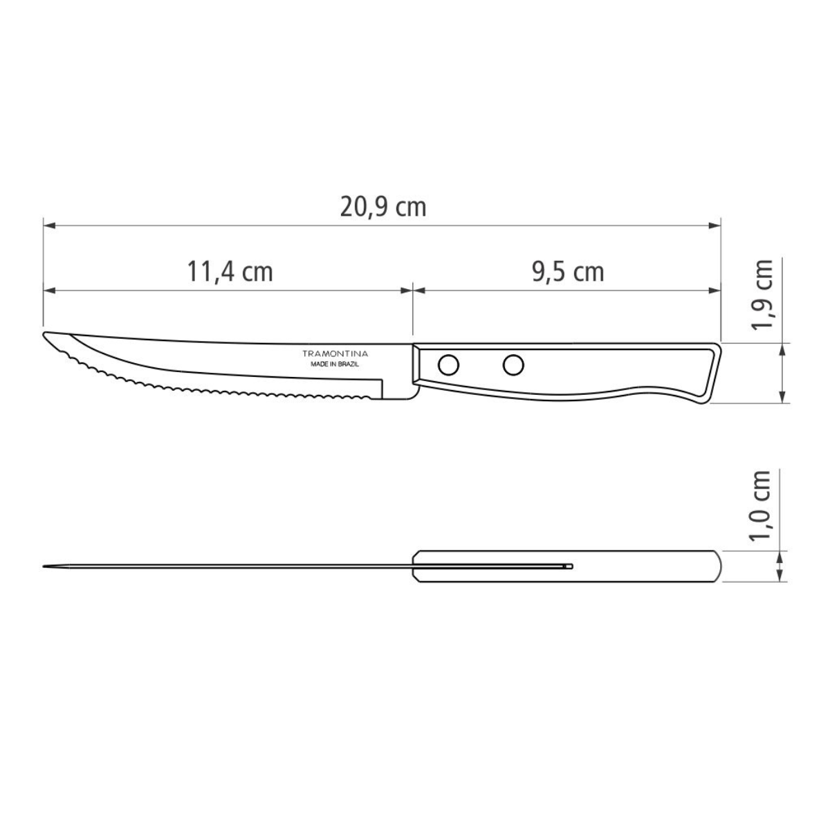 Tramontina Tradicional Steak Knives, 3 Pcs, Stainless Steel