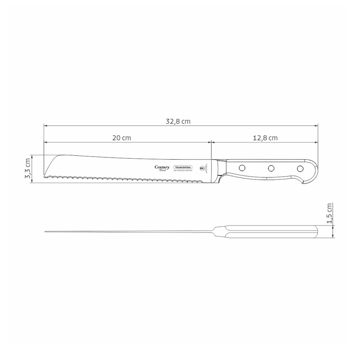 Tramontina Century Wood 8" Bread Knife, Stainless Steel