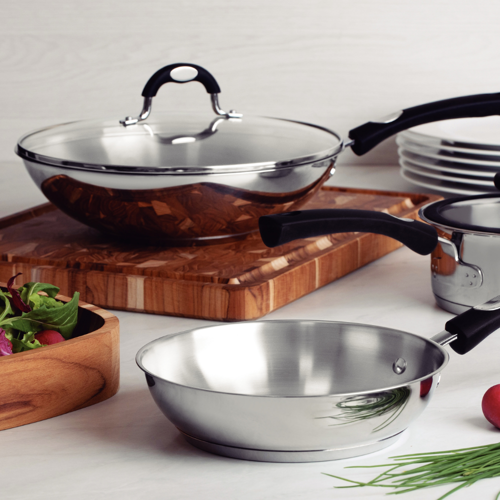 Tramontina Solar Silicone 28cm Wok with Lid, 18/10 Stainless Steel, Induction