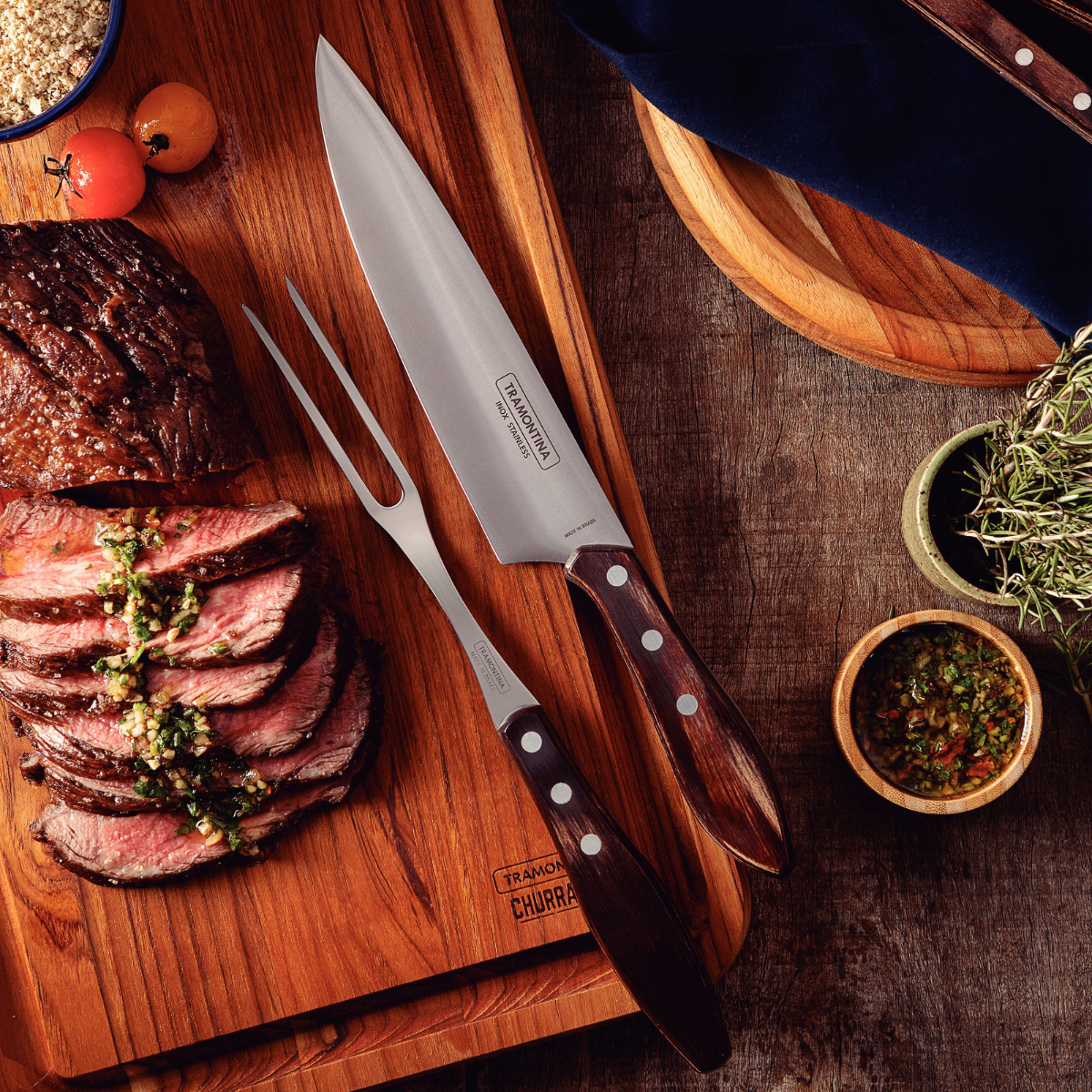 Tramontina Churrasco 2 Piece Barbecue Set, Meat Knife/Carving Fork/Wood/Stainless Steel