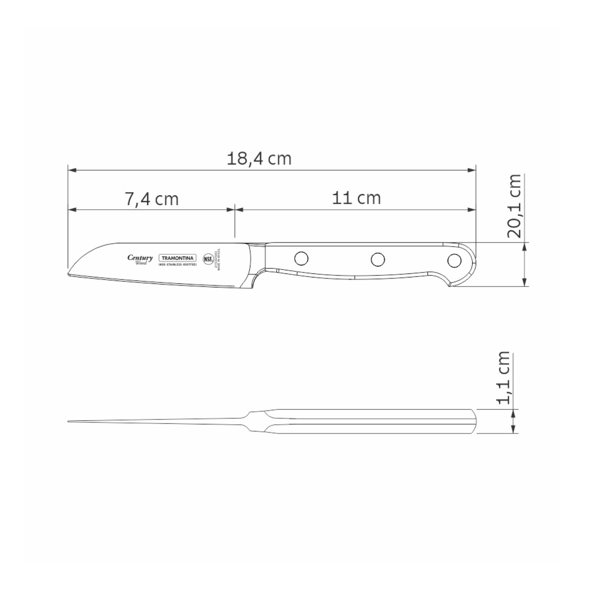 Tramontina Century Wood 3" Vegetable Knife, Stainless Steel