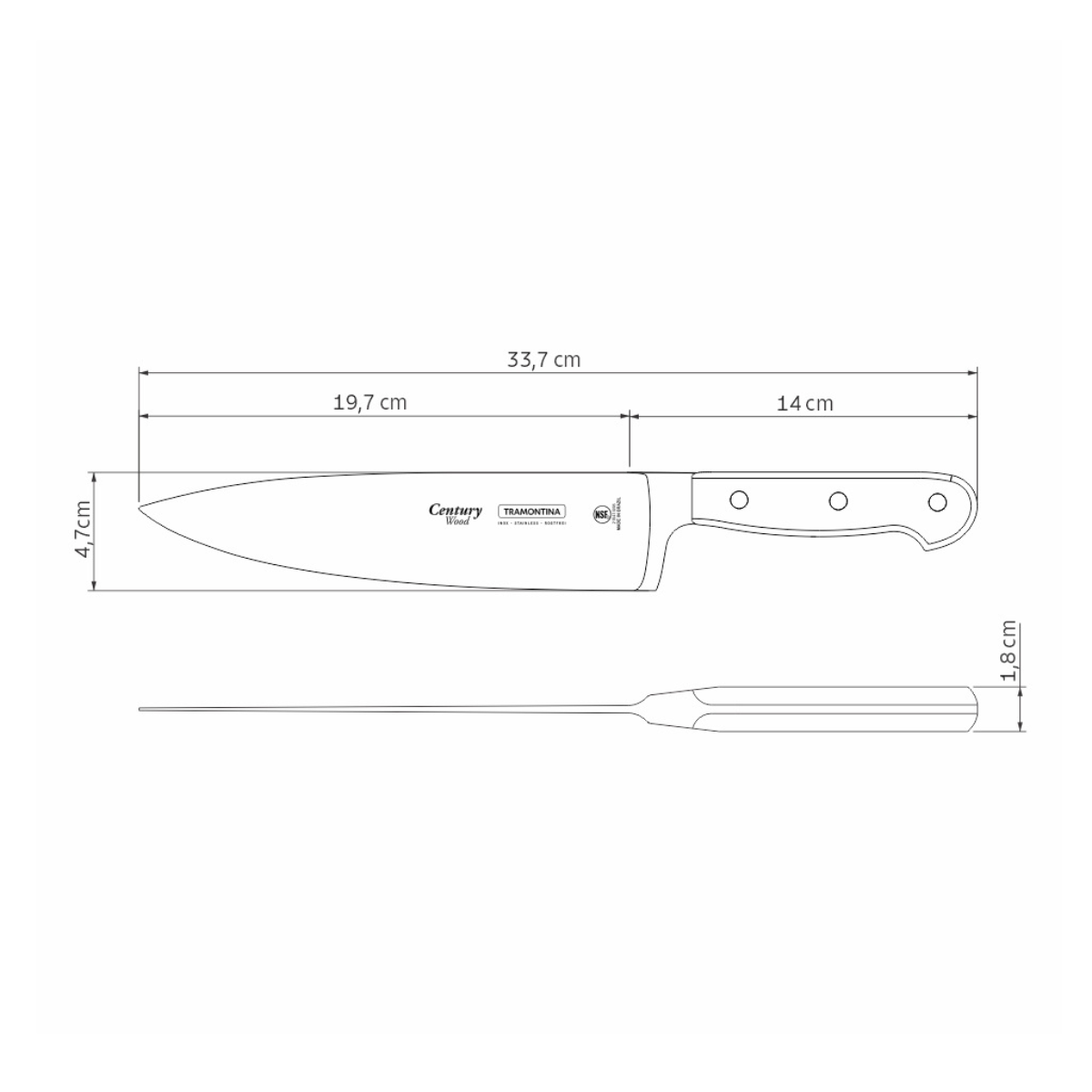 Tramontina Century Wood 8" Chef Knife, Stainless Steel