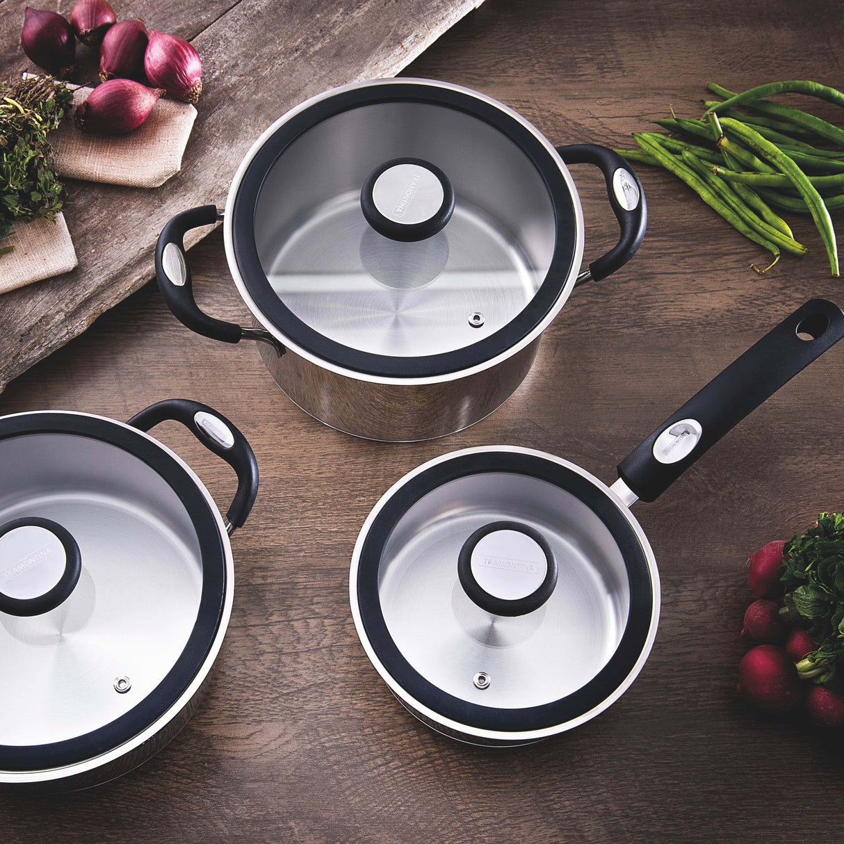 Tramontina Solar Silicone 16cm Sauce Pan with Lid, 18/10 Stainless Steel, Induction