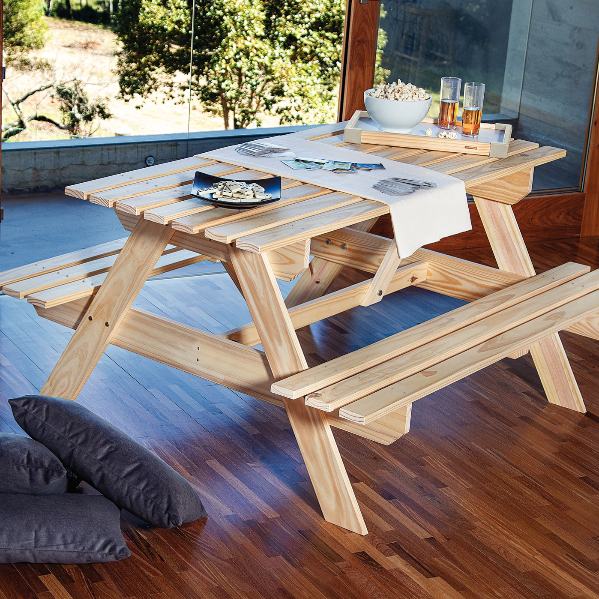 Tramontina Serving Tray in Solid Wood and Folding Feet, Bed tray