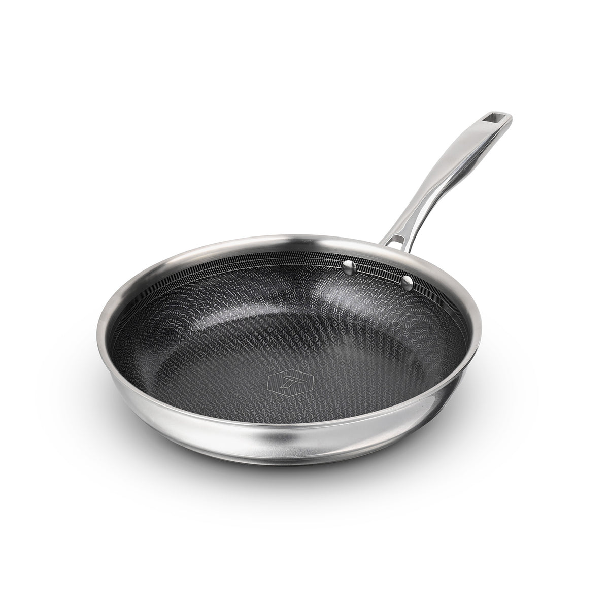 Tramontina Tektile frying pan with a dark nonstick interior and stainless steel handle