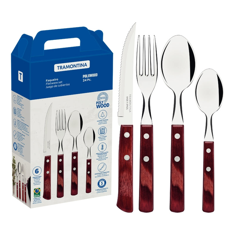Tramontina Polywood Tableware Set, 24 Pcs, Stainless Steel
