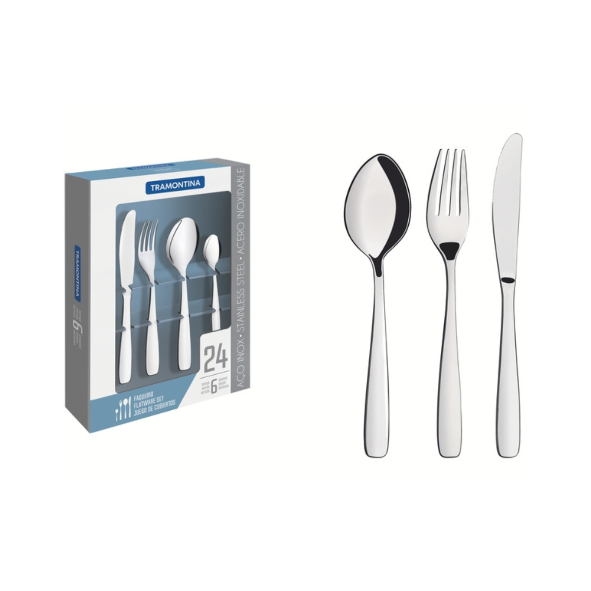 Tramontina Amazonas 24 Piece Flatware Set, Stainless Steel, Table/Spoon/Fork/Knife/Tea