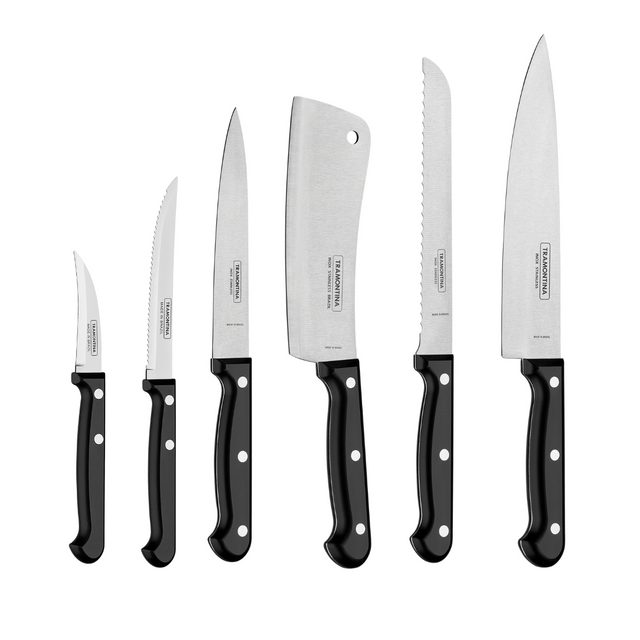 Tramontina Ultracorte 6-piece knife set with stainless blades and black handles