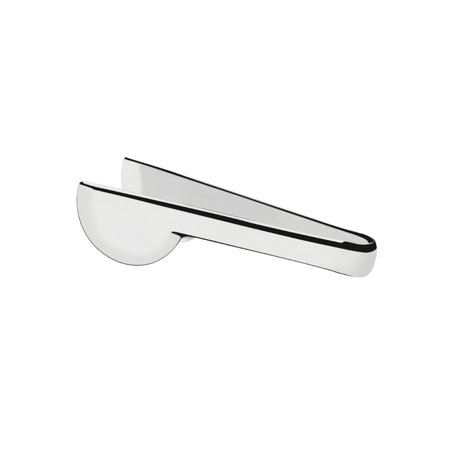 Stainless steel ice utility tong with curved jaw tips, shiny silver finish
