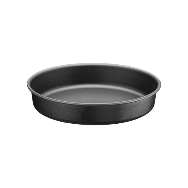 Black round nonstick baking pan, 22 cm, with curved rim and open top