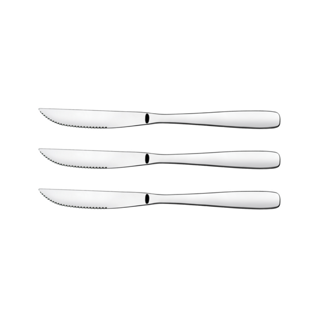 Stainless steel steak knives set of 3 with serrated blades and straight handles