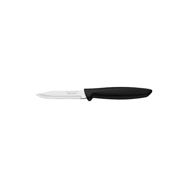 Small Tramontina vegetable and fruit knife with black handle and white stainless blade