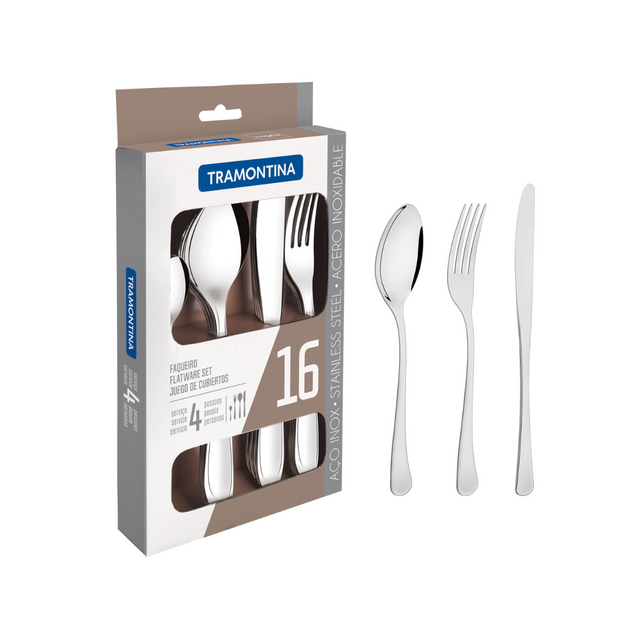 Stainless steel flatware set box with spoon, fork, and knife pieces, 16 pcs