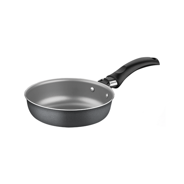 Dark grey non-stick egg frying pan with black handle, 13 cm