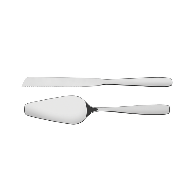 Stainless steel cake set with cake knife and cake server, polished