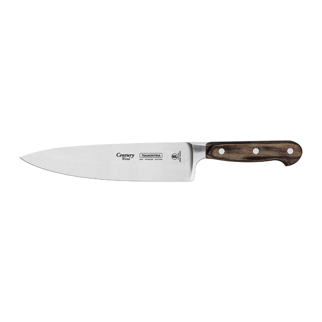 8-inch chef knife with stainless steel blade and dark wood handle