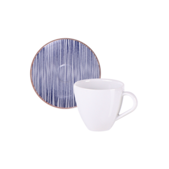Tramontina porcelain espresso cup with blue patterned saucer