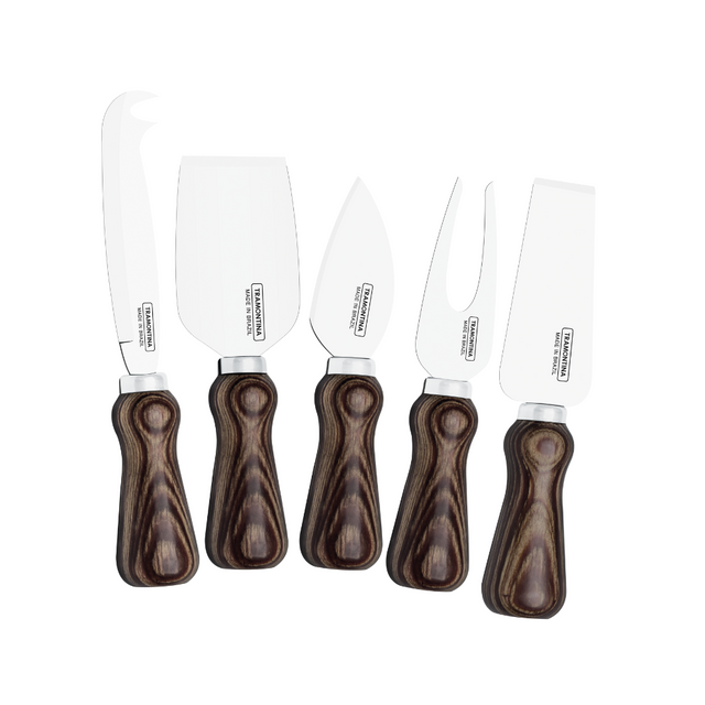 Tramontina Harmoniza 5-piece cheese set, five stainless spreaders with dark handles