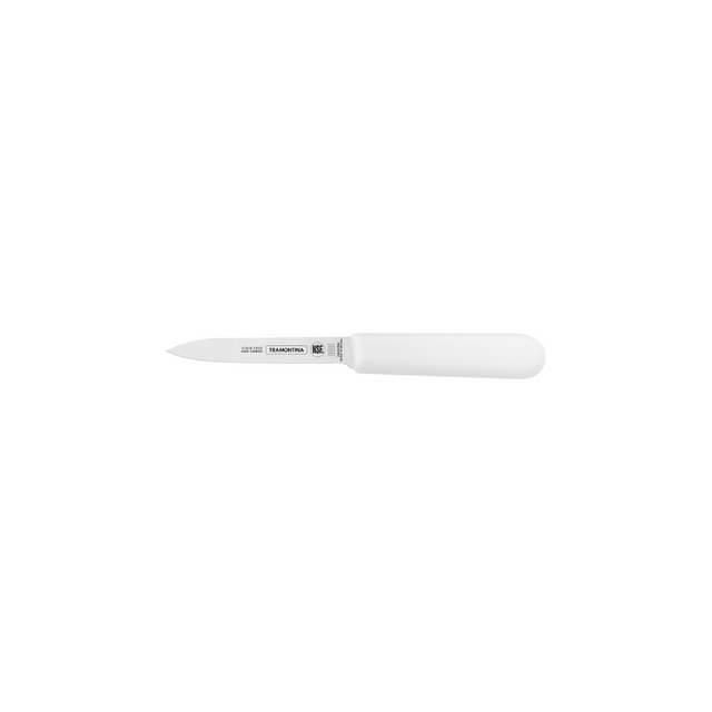 4-inch paring knife with white handle and stainless steel blade