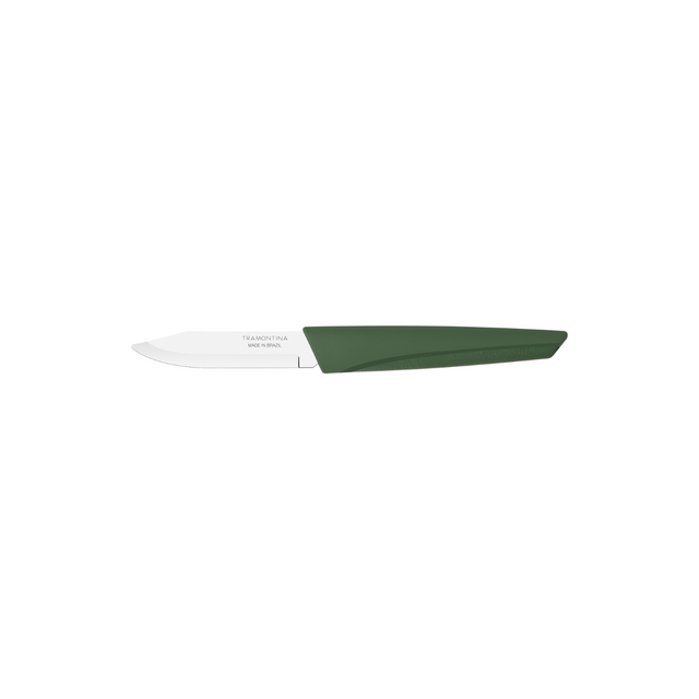 Stainless steel vegetable knife with green handle and short 3 in blade