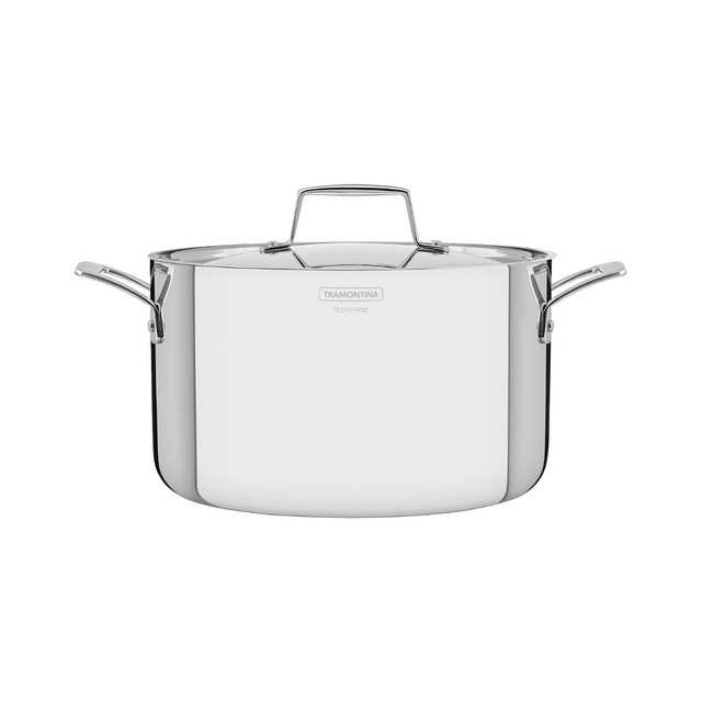 Stainless steel 20 cm casserole pot with lid and side handles, induction-ready.