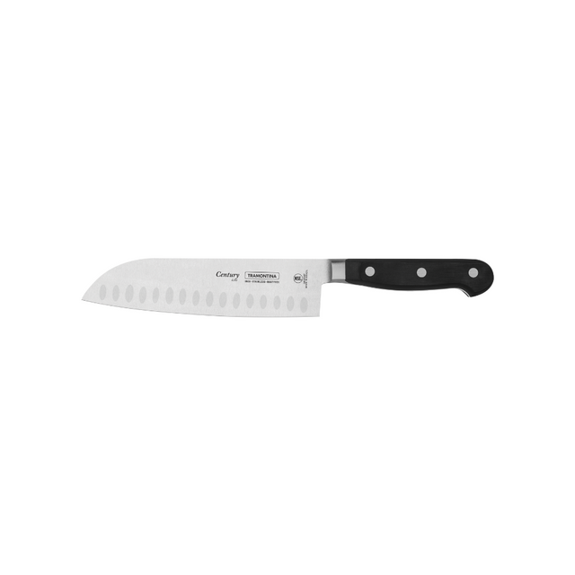 7-inch santoku knife with stainless steel blade and black handle