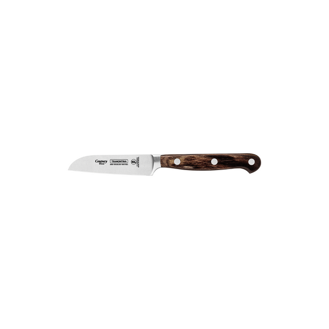 3-in stainless vegetable knife, stainless blade, dark wood handle with rivets