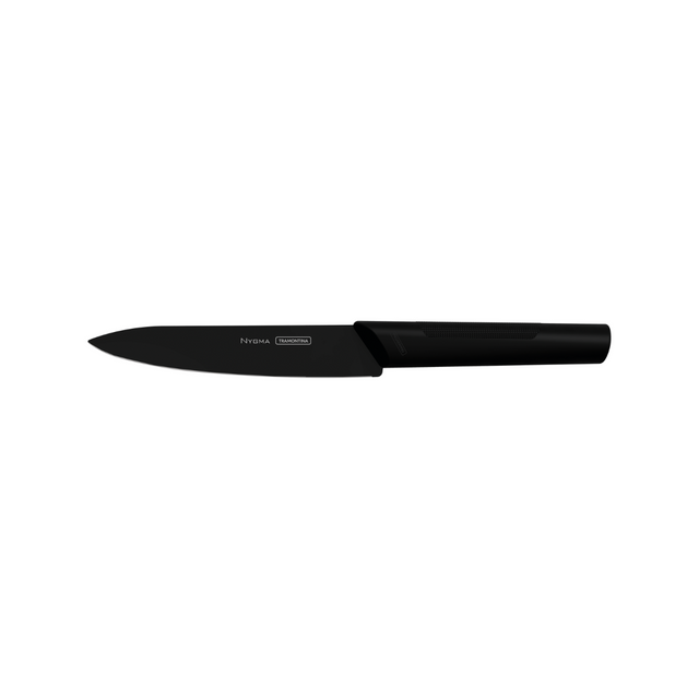 Black 6" Nygma utility knife with stainless blade and textured handle