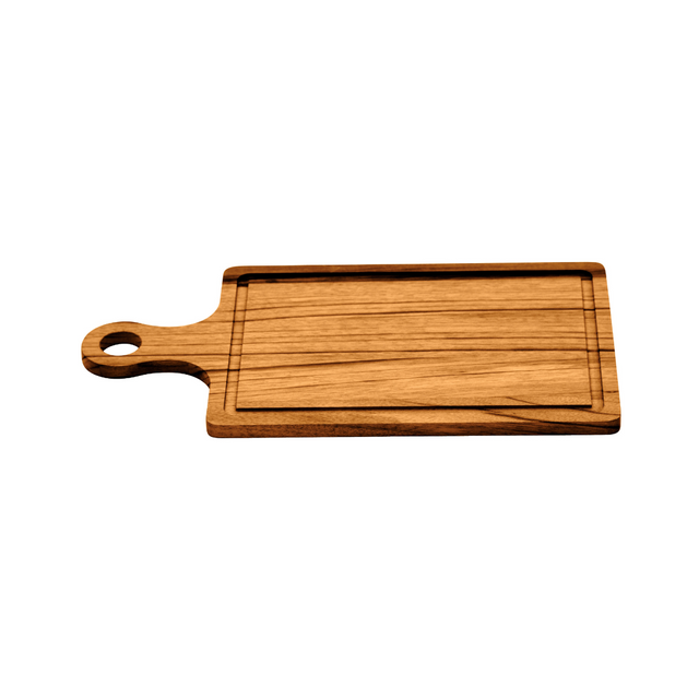 Tramontina brown wooden cutting and serving board with hand grip handle, rectangular