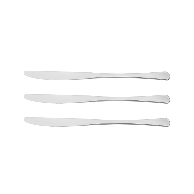 3-piece stainless steel table knives with curved blades and smooth handles