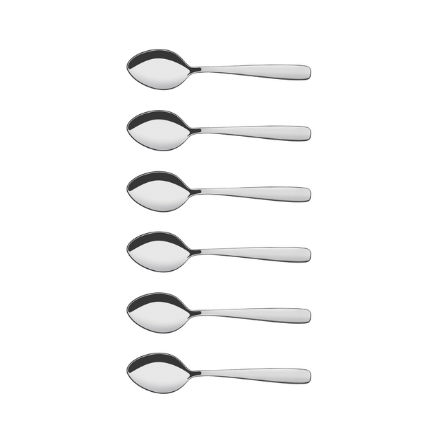 Stainless steel coffee spoon set with 6 matching spoons, polished finish
