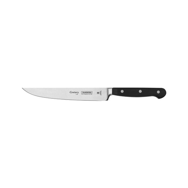 7 in stainless steel kitchen knife with black handle and straight edge blade
