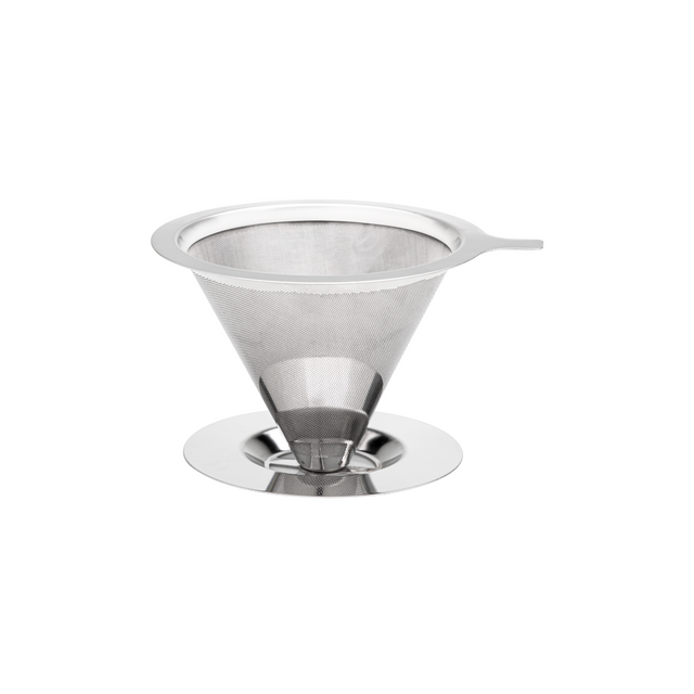 Stainless steel cone coffee filter with fine mesh and side spout handle