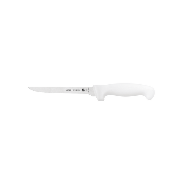 6-inch boning knife with white handle and stainless steel blade