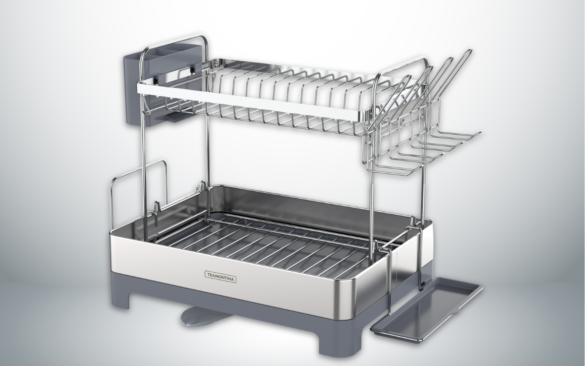Tramontina 2-Tier Dish Rack, Stainless Steel/Polypropylene