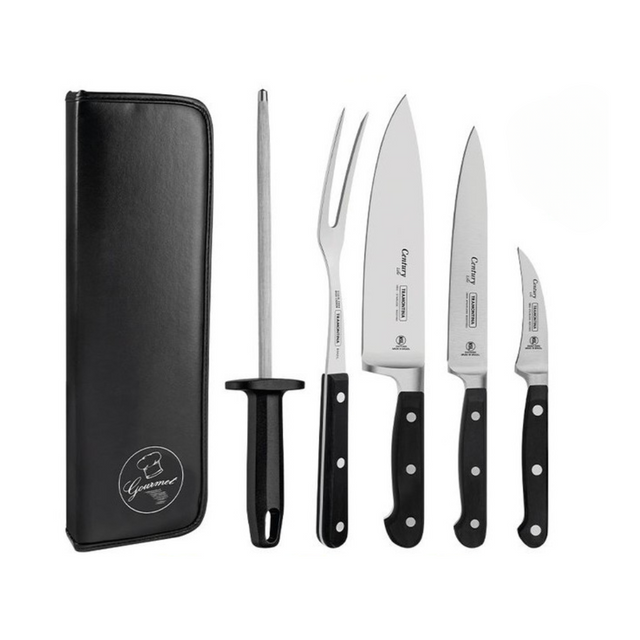 Tramontina Century 6-piece knife set with black handle and stainless blades