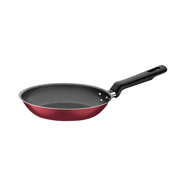 20 cm non-stick frying pan with speckled grey interior, red exterior, and black handle