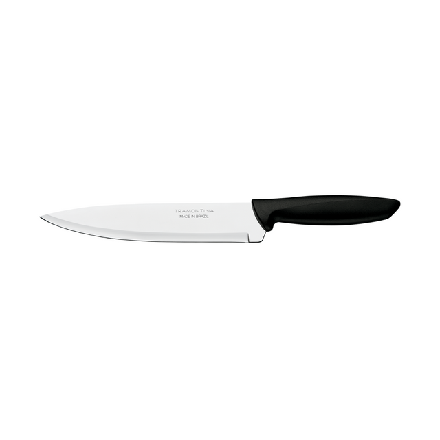 8 in stainless steel chef knife with black handle, smooth edge blade