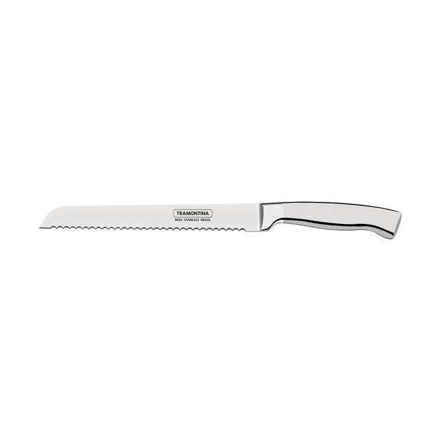 Tramontina stainless bread knife with serrated blade and dark handle, 8-inch length