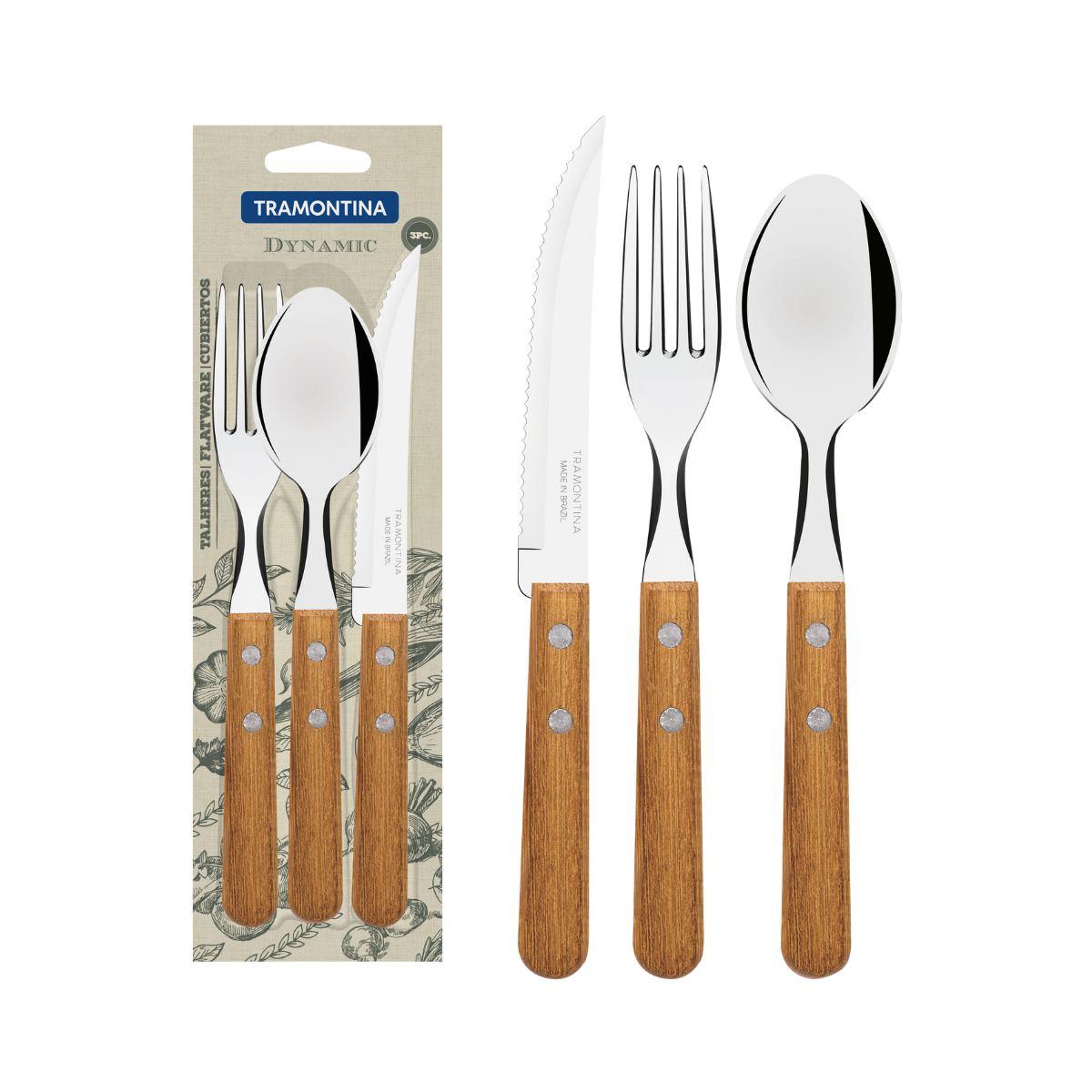 Tramontina Dynamic Flatware Set, 3 Pcs, Stainless Steel