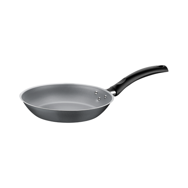 Grey non-stick frying pan with black handle and rivets, 20cm