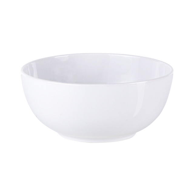 White porcelain salad bowl, round shape with wide rim, 15 cm